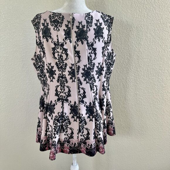 Gabby Skye Dress Women's 20W Pink Black Floral Damask Ombre Midi Short Sleeve - Picture 7 of 11